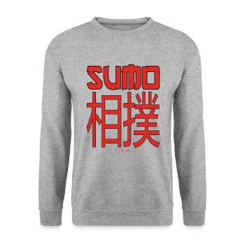 Texte en kanji japonais : Sumo - Sweat-shirt Unisexe - gris chiné - Devant - Alina (178cm) & Michal (187cm)