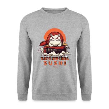 C’est comme ça que je roule, chat sushi - Sweat-shirt Unisexe - gris chiné - Devant - Alina (178cm) & Michal (187cm)