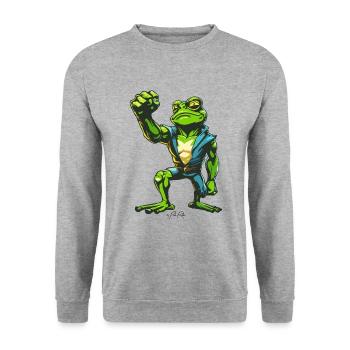 Fist in the Air: Powerful Muscle Frog - Unisex Sweatshirt - salt & pepper - Front - Alina (178cm) & Michal (187cm)