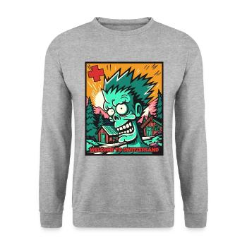 Cartoon Zombie : Bienvenue en Suisse - Sweat-shirt Unisexe - gris chiné - Devant - Alina (178cm) & Michal (187cm)