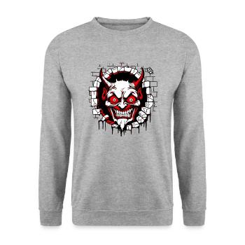 Satan peeks out of the crack in the wall - Unisex Sweatshirt - salt & pepper - Front - Alina (178cm) & Michal (187cm)