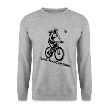 Ich liebe Mountainbiken: Biker Frauen - Unisex Pullover - Weißgrau meliert - Vorne - Alina (178cm) & Michal (187cm)