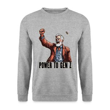 Faust in die Höhe, Boomer Protest: Power für Gen Z - Unisex Pullover - Weißgrau meliert - Vorne - Alina (178cm) & Michal (187cm)