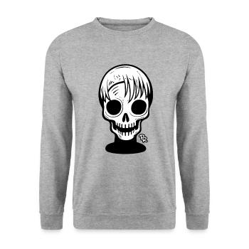 Unheimliches Totenkopf Mädchen - Unisex Pullover - Weißgrau meliert - Vorne - Alina (178cm) & Michal (187cm)