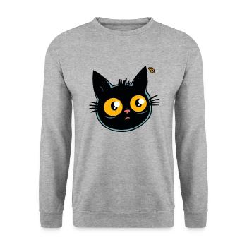 Cartoon-Katze - Unisex Pullover - Weißgrau meliert - Vorne - Alina (178cm) & Michal (187cm)