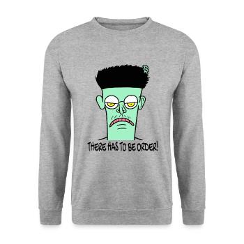 Il doit y avoir de l’ordre : un gars de dessin animé pas drôle - Sweat-shirt Unisexe - gris chiné - Devant - Alina (178cm) & Michal (187cm)