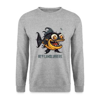 Hey Landlubbers, un poisson bizarre et drôle - Sweat-shirt Unisexe - gris chiné - Devant - Alina (178cm) & Michal (187cm)