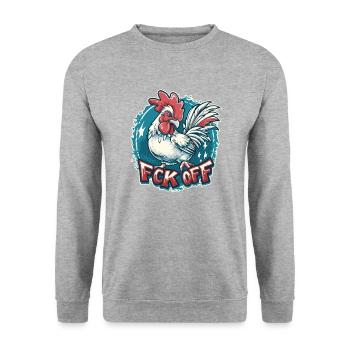 FCK OFF Poulet au coq - Sweat-shirt Unisexe - gris chiné - Devant - Alina (178cm) & Michal (187cm)