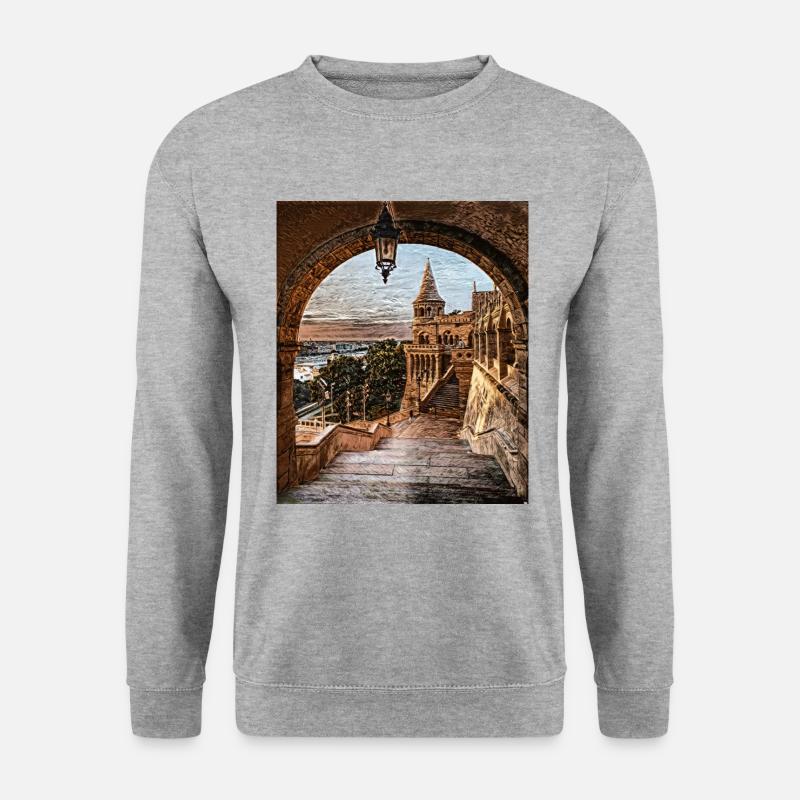 Fischerbastei, Budapest, Ungarn - Unisex Pullover - Weißgrau meliert