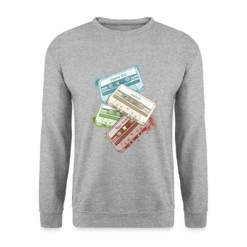Retro Watercolor Tapes Cassettes Oldschool Mixtapes - Unisex Sweatshirt - salt & pepper - Front - Alina (178cm) & Michal (187cm)