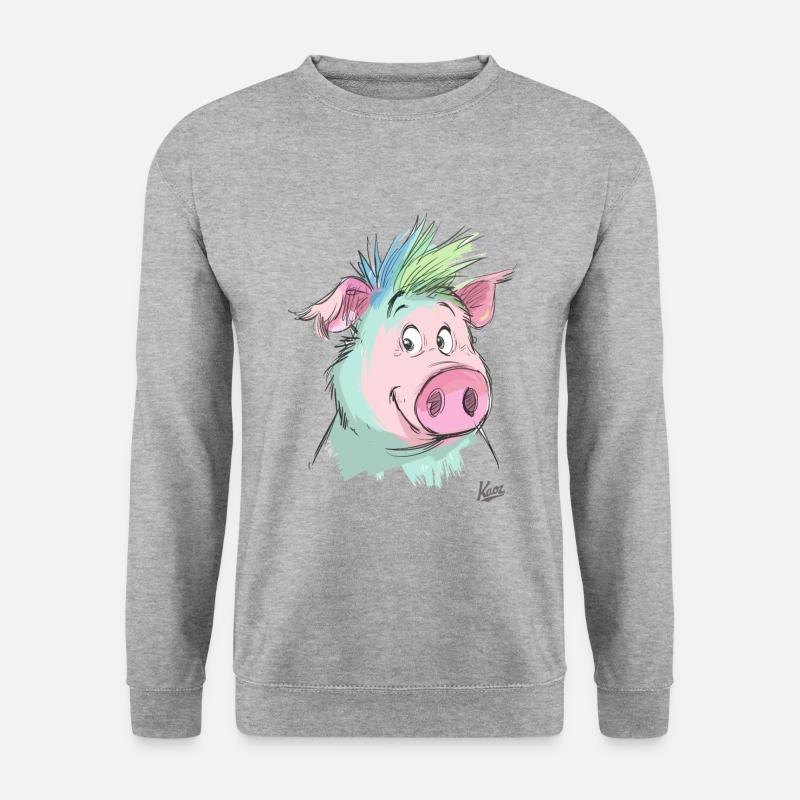 Freundliches Schwein - Unisex Pullover - Weißgrau meliert