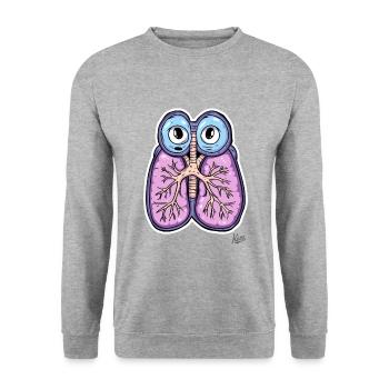 Drôles de poumons avec des yeux : respirez profondément ! - Sweat-shirt Unisexe - gris chiné - Devant - Alina (178cm) & Michal (187cm)