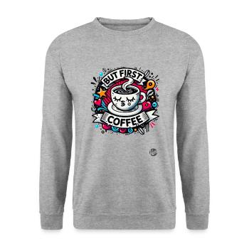 Aber Erst Kaffee - Unisex Pullover - Weißgrau meliert - Vorne - Alina (178cm) & Michal (187cm)