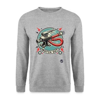 Retro cartoon, flying anvil and hammer - Unisex Sweatshirt - salt & pepper - Front - Alina (178cm) & Michal (187cm)