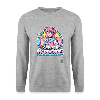 Cartoon-Mädchen bleibt Hardcore - Unisex Pullover - Weißgrau meliert - Vorne - Alina (178cm) & Michal (187cm)