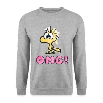 Peanuts Woodstock OMG Oh Mein Gott - Unisex Pullover - Weißgrau meliert - Vorne - Alina (178cm) & Michal (187cm)