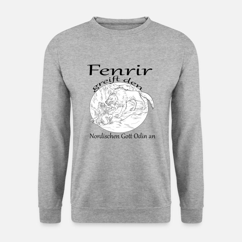 Fenrir greift Nordischen Gott Odin an - Unisex Pullover - Weißgrau meliert