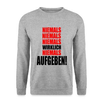 Motivation niemals Aufgeben - Unisex Pullover - Weißgrau meliert - Vorne - Alina (178cm) & Michal (187cm)