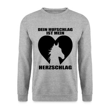 Pferde Herzschlag Reiten Hufe Hufeisen Herz Pony - Unisex Pullover - Weißgrau meliert - Vorne - Alina (178cm) & Michal (187cm)