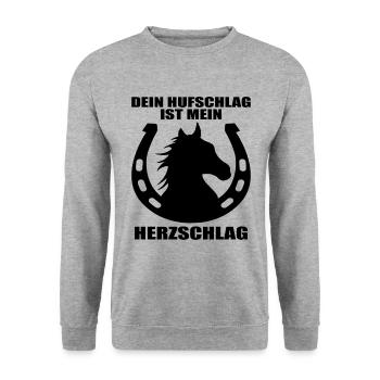 Pferde Herzschlag Reiten Hufe Hufeisen Herz Pony - Unisex Pullover - Weißgrau meliert - Vorne - Alina (178cm) & Michal (187cm)