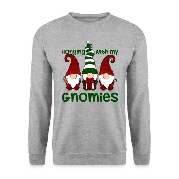 Hanging with my Gnomies 2.0 - Unisex Pullover - Weißgrau meliert - Vorne - Alina (178cm) & Michal (187cm)