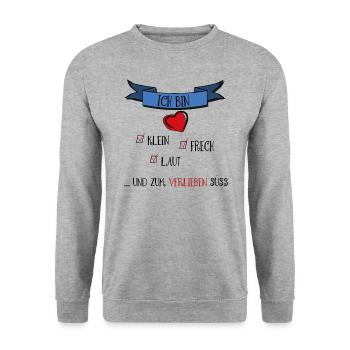 ich bin klein und süß - Unisex Pullover - Weißgrau meliert - Vorne - Alina (178cm) & Michal (187cm)