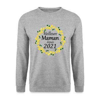 Meilleure Maman depuis 2021 - Sweat-shirt Unisexe - gris chiné - Devant - Alina (178cm) & Michal (187cm)
