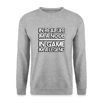 Dans la vraie vie, je suis un noob. Dans les jeux, je suis une légende. - Sweat-shirt Unisexe - gris chiné - Devant - Alina (178cm) & Michal (187cm)