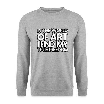 In the world of art, I find my true freedom - Unisex Pullover - Weißgrau meliert - Vorne - Alina (178cm) & Michal (187cm)