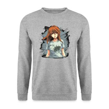 Anime Girl - Sweat-shirt Unisexe - gris chiné - Devant - Alina (178cm) & Michal (187cm)