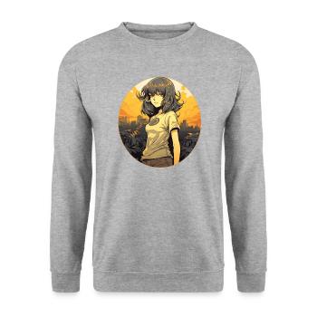 Anime Girl10 - Unisex Sweatshirt - salt & pepper - Front - Alina (178cm) & Michal (187cm)
