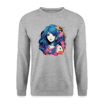 Anime Girl - Sweat-shirt Unisexe - gris chiné - Devant - Alina (178cm) & Michal (187cm)