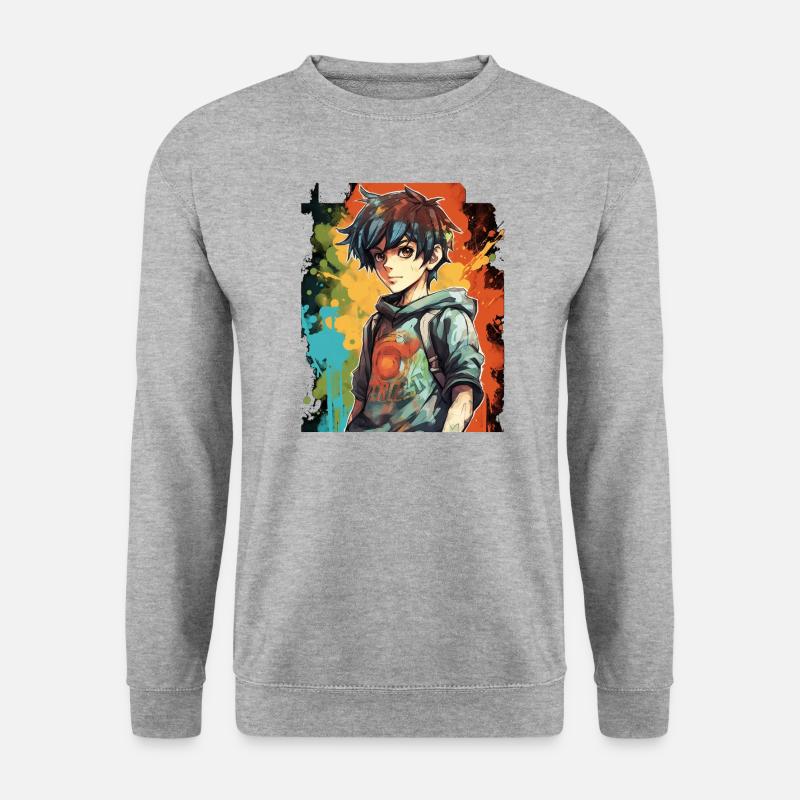 Anime Boy - Unisex Pullover - Weißgrau meliert