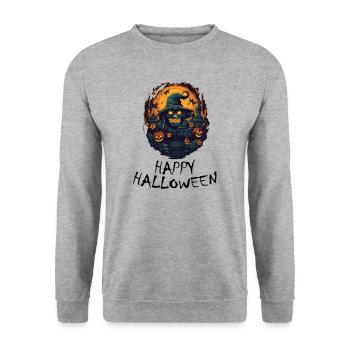 Halloween - Happy Halloween - Unisex Pullover - Weißgrau meliert - Vorne - Alina (178cm) & Michal (187cm)