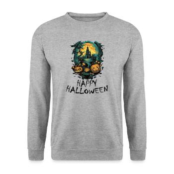 Halloween - Happy Halloween - Unisex Pullover - Weißgrau meliert - Vorne - Alina (178cm) & Michal (187cm)