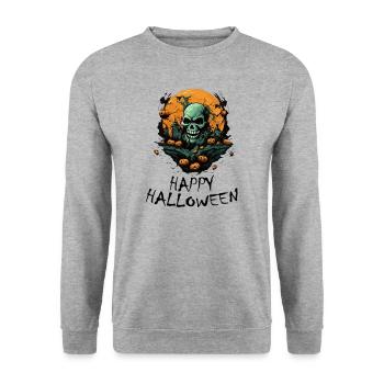 Halloween - Happy Halloween - Unisex Pullover - Weißgrau meliert - Vorne - Alina (178cm) & Michal (187cm)
