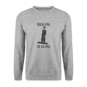 Shalom Slalom Rabi Design Giftidea - Unisex Pullover - Weißgrau meliert - Vorne - Alina (178cm) & Michal (187cm)