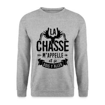 T-shirt pour Chasseur - La Chasse m"appelle - Sweat-shirt Unisexe - gris chiné - Devant - Alina (178cm) & Michal (187cm)