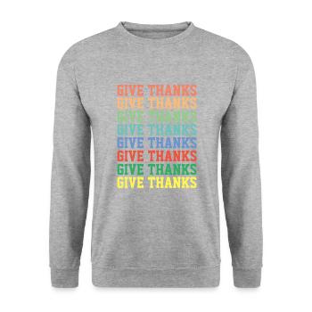 Danke - christliche Zitate - Unisex Pullover - Weißgrau meliert - Vorne - Alina (178cm) & Michal (187cm)
