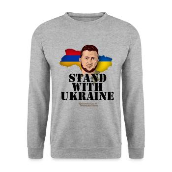 Armenien Stand with Ukraine - Unisex Pullover - Weißgrau meliert - Vorne - Alina (178cm) & Michal (187cm)