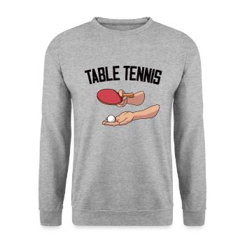 Aufschlag Tischtennisball Tischtennisspieler - Unisex Pullover - Weißgrau meliert - Vorne - Alina (178cm) & Michal (187cm)
