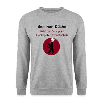 Berliner Küche, Rezept DDR, Berlin Sprüche typisch - Unisex Pullover - Weißgrau meliert - Vorne - Alina (178cm) & Michal (187cm)