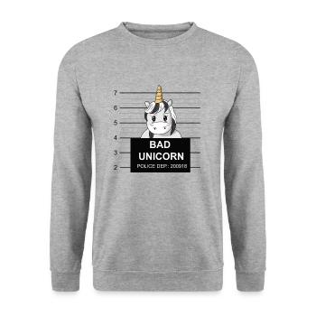 Bad Licorne - Cadeau - Sweat-shirt Unisexe - gris chiné - Devant - Alina (178cm) & Michal (187cm)