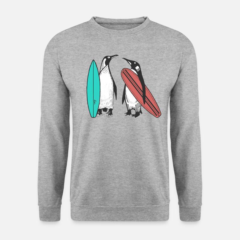 Pinguin Surfer - Unisex Pullover - Weißgrau meliert