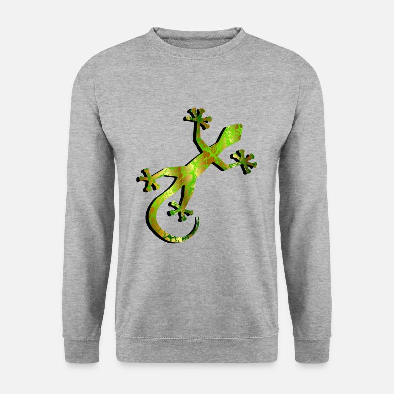 Gecko Gekko Salamander Tier Reptil Eidechse - Unisex Pullover - Weißgrau meliert