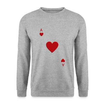 Herz Ass Spielkarte Karneval Kostüm Poker Casino - Unisex Pullover - Weißgrau meliert - Vorne - Alina (178cm) & Michal (187cm)