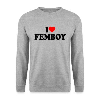 I love femboy - Unisex Pullover - Weißgrau meliert - Vorne - Alina (178cm) & Michal (187cm)