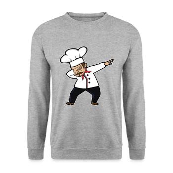 Lustige nette betupfende Kochs-Geschenk-Idee - Unisex Pullover - Weißgrau meliert - Vorne - Alina (178cm) & Michal (187cm)