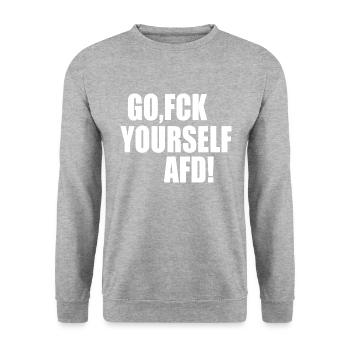 Fck afd go fuck yourself afd - Unisex Pullover - Weißgrau meliert - Vorne - Alina (178cm) & Michal (187cm)