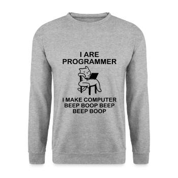 i are Programmer i make computer beep boop - Unisex Pullover - Weißgrau meliert - Vorne - Alina (178cm) & Michal (187cm)